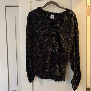 CAbi Black and Gold Ruffle Blouse